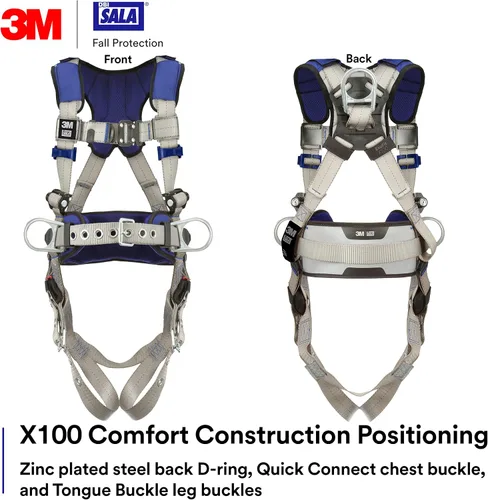 Vista 2 de 3M DBI-SALA ExoFit X100 Comfort Construction Arnés de seguridad de posicionamiento, OSHA, ANSI, 3 conexiones de anillo en D, hebillas de pierna