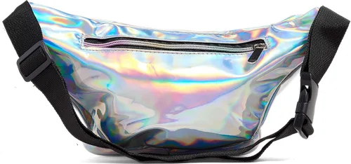 Vista 3 de Riñonera de arcoiris, holográfica, dorada, negra, de tiburón, para mujeres, niñas, paara fiesta o festival), CT-0003