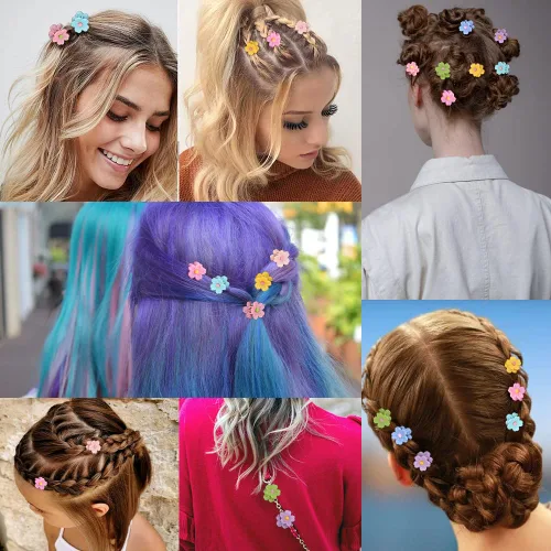 Vista 6 de Ahoney 10 pinzas pequeñas para el cabello, lindas pinzas de 0.77 pulgadas con margaritas de flores para mujeres y niñas, coloridos pasadores