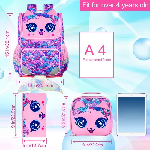 Vista 27 de KLFVB Mochila de 3 piezas para niñas y niños, bolsa de libros de dinosaurio de unicornio de 15 pulgadas con lonchera, bolsa escolar preescolar
