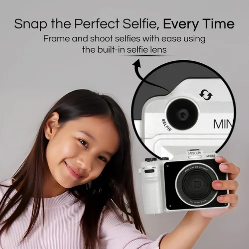 Vista 4 de Minolta Cámara digital: fotos de 56MP, video 4K 60FPS, diseño selfie de doble lente, zoom 18X, Wi-Fi, captura RAW/JPEG, LCD de 3 pulgadas, cámara