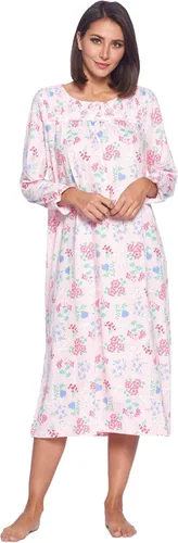 Vista 8 de Casual Nights Vestido de dormir floral de manga larga para mujer, camisón Henley de longitud completa Baya(Berry floral)