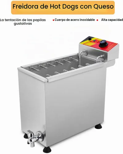 Vista 7 de Freidora eléctrica comercial de 24L de acero inoxidable con queso coreano para perros calientes, máquina de freír mozzarella con ganchos, freidora