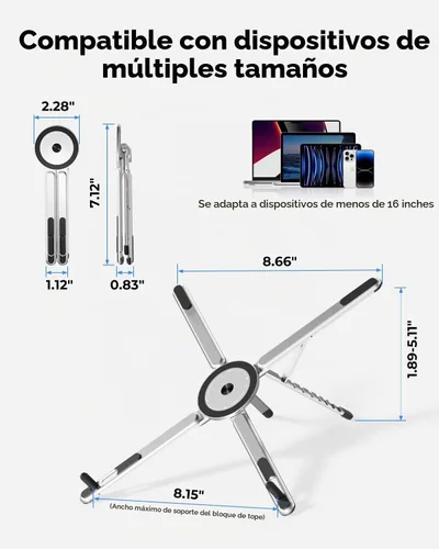 Vista 3 de Viozon Soporte portátil para computadora portátil, elevador plegable y ajustable para computadora con soporte magnético para teléfono, soporte