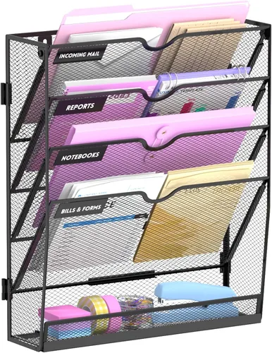 Vista 13 de SUPEASY Organizador de archivos de pared de 6 niveles con base, soporte Negro