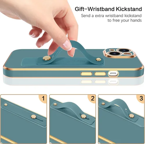 Vista 3 de GUAGUA Funda para iPhone 15 de 6.1 pulgadas con soporte para correa de muñeca, delgada, suave, galvanizada, TPU iPhone 15, funda protectora a prueba