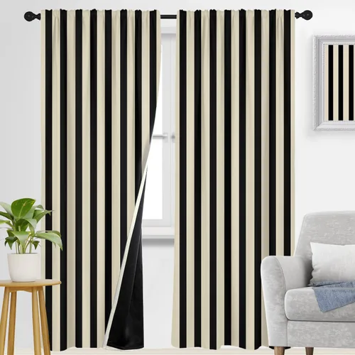 Vista 26 de zokyer Cortinas de ventana a rayas beige crema, modernas rayas verticales de 63 pulgadas de largo, 2 paneles, cortinas bohemias neutras para niños