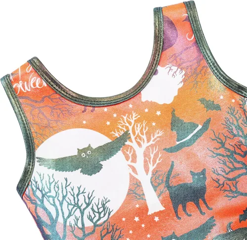 Vista 3 de BAOHULU Leotardos de gimnasia para niñas con pantalones cortos a juego, joyas brillantes, espalda abierta, ropa atlética para niños