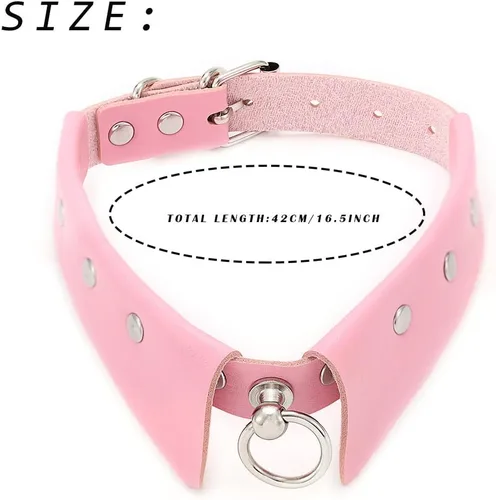 Vista 7 de Urieo Gothic PU Leather Chokers Black Studded Collar Choker with Ring Rock Choker Necklaces Adjustable Nightclub Party for Women and Girls