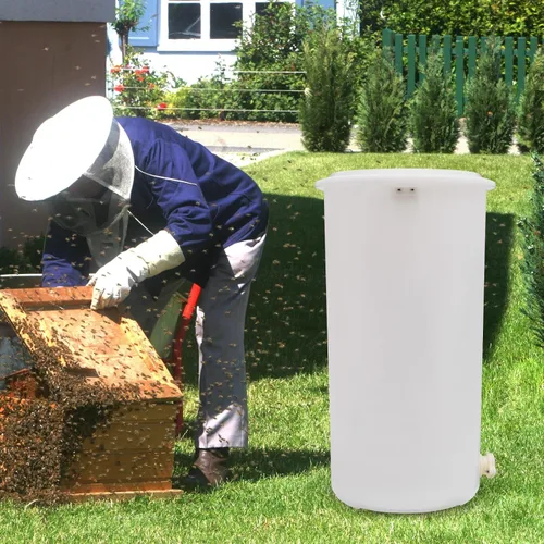Vista 4 de Separador manual de 2 marcos, extractor de miel de plástico, manivela giratoria de panal de abeja a mano con soportes de altura ajustable