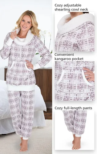 Vista 5 de PajamaGram Conjuntos de pijama para mujer, pijama de invierno para mujer, cuello redondo de oveja
