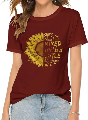 Vista 3 de Cicy Bell Women's Cute Sunflower Graphic T Shirts Letter Print Short Sleeve O Neck Summer Casual Cotton Tees Tops