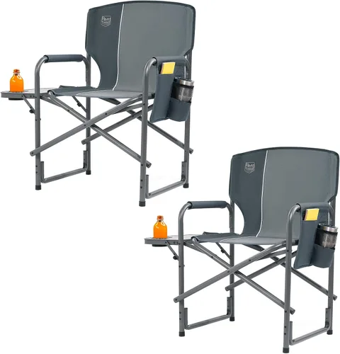 Vista 9 de TIMBER RIDGE Silla de campamento ligera de gran tamaño, silla de directores de aluminio con mesa auxiliar para campamento al aire libre, césped