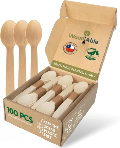 Vista 11 de Juego de cubiertos de madera desechables – 100% compostable para el hogar – 100 tenedores de 6.5 pulgadas, utensilios de bambú alternativos