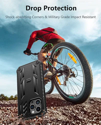 Vista 5 de para Funda iPhone 14 Pro Max: Cubierta de teléfono celular resistente de grado militar con patada y funda Protección contra golpes de TPU