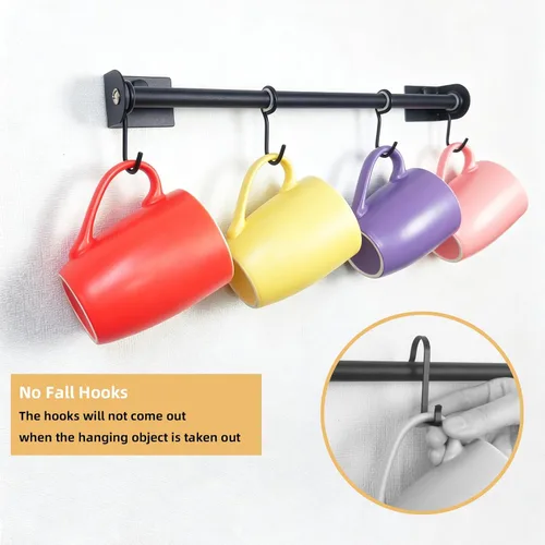 Vista 6 de Soporte para tazas de café con 4 ganchos para montar en la pared, juego de 4 colgadores modernos para tazas de té de 15.6 pulgadas, juego de 2