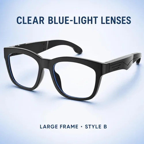 Vista 2 de Lentes de audio Bluetooth, lentes de luz azul, marco negro grande