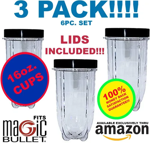 Vista 2 de Juego de 6 tazas de 16 onzas – 3 tazas de repuesto con tapas para batidora Magic Bullet incluidas