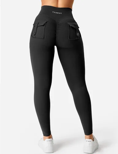 Vista 5 de YEOREO Leggings con bolsillos para mujer, leggings de entrenamiento para mujer, cintura cruzada en V, levantamiento de glúteos, gimnasio, yoga