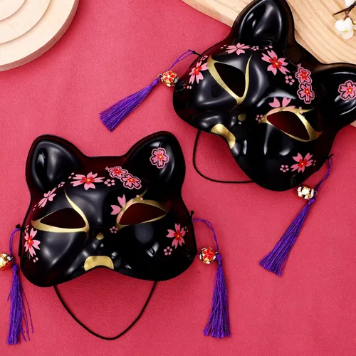 Vista 4 de Toyvian 2 máscaras de gato para cosplay, máscara de animal, media cara, fiesta de máscaras, accesorios de disfraces, disfraz de Halloween, mujeres