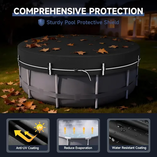 Vista 6 de LXKCKJ Cubiertas redondas de piscina de 8 pies para piscinas sobre el suelo, cubierta solar 420D con accesorios para clavos de tierra, cubiertas