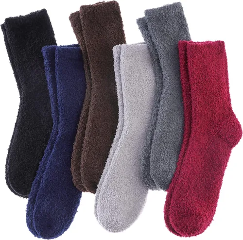 Vista 28 de Calcetines mullidos para mujer, esponjosos, cálidos, tipo pantufla de invierno, de microfibra, suaves, para dormir en casa 1 par Blanco