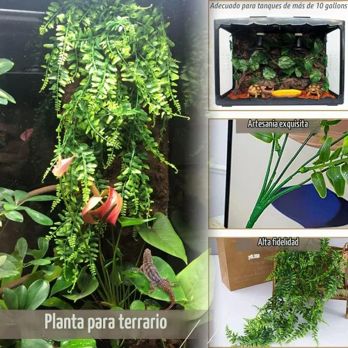 Vista 5 de Hamiledyi Plantas Artificiales para Reptiles, Vid Trepadora Flexible de Selva para Terrario, Rama de Ramas de Plástico Flexibles con Hojas Colgantes
