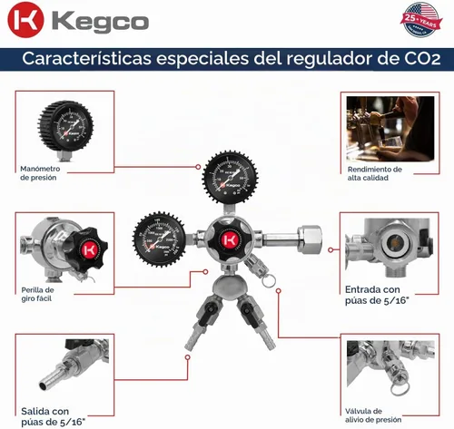 Vista 3 de Kegco Elite Series - Regulador de cerveza de barril de CO2 de doble calibre, 2 productos, cromo