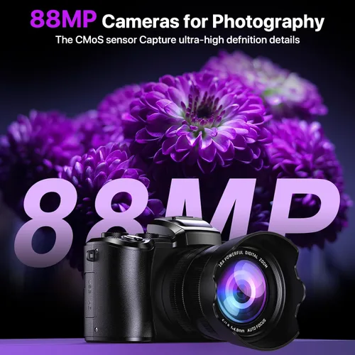 Vista 9 de Cámaras digitales 8K para fotografía con WiFi, cámara de vlogging de 88MP con enfoque automático para YouTube con lente dual, cámara de apuntar