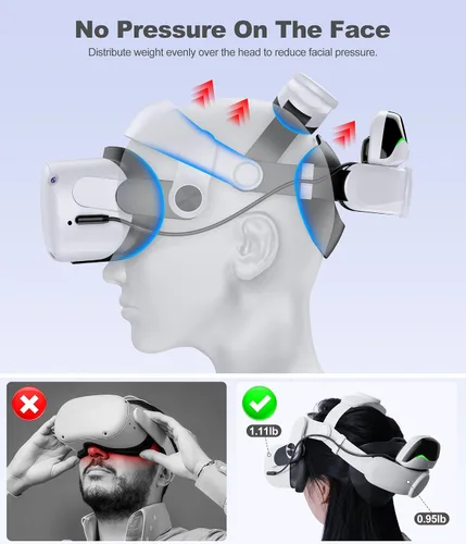 Vista 3 de Kawaye Head Strap for Meta Quest 3S/3/2, 6700mAh Hot-Swap Batteries for Oculus Head Strap Extend 2-3Hrs,Dual Dial Adjustable VR Headset Strap for