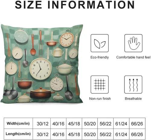 Vista 3 de Pots and Pans, Kitchen Clock and Cooking Art Velvet Square Decorative Throw Pillow Covers 12 "x12 Throw Pillow Covers for Outdoor Home Decor