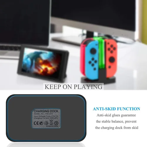 Vista 5 de FastSnail Base de carga y paquete de 2 empuñaduras de interruptor para Nintendo Switch Joy Con y modelo OLED, estación de soporte de carga con cable