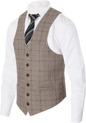 Vista 40 de Gioberti Chaleco de tweed formal de 6 botones para hombres
