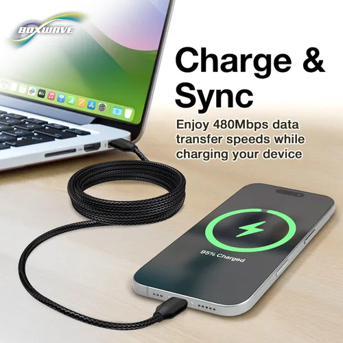 Vista 6 de BoxWave Cable Compatible with Elgato Wave:3 - DirectSync PD Cable (10ft) - USB-C to USB-C (100W), Long Type C Braided Nylon Alloy Fast Charge - Jet