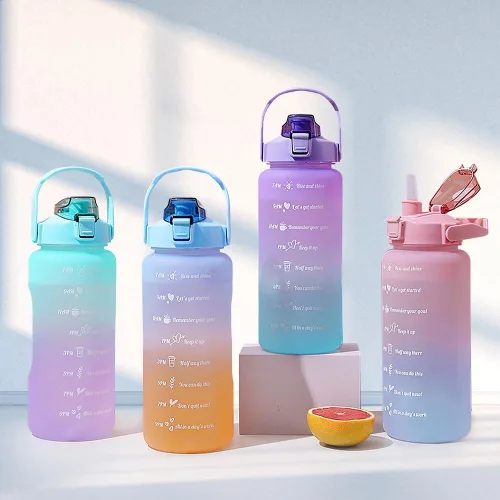 Vista 8 de Botella de agua de gran capacidad de 64 onzas con marcadores de tiempo motivacionales y pajilla, portátil, a prueba de fugas, sin BPA para fitness