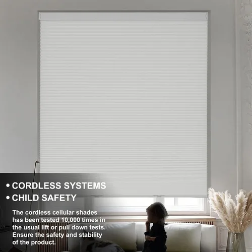 Vista 5 de Persiana celular opaca para ventana, sin cables, con protección UV, aislamiento fácil de instalar para dormitorio, oficina, sala de estar, beige