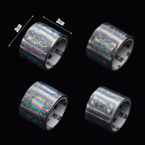 Vista 6 de 4 rollos de cinta holográfica vintage holográfica de mariposa astronomía PET adhesivos de resina impermeables transparentes brillantes