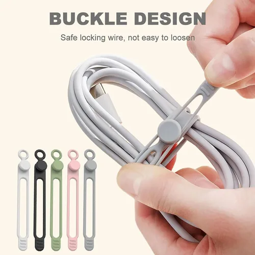 Vista 3 de Organizador de cables de datos, bridas de silicona reutilizables, organizador de cables elásticos multiusos para agrupar y sujetar cables