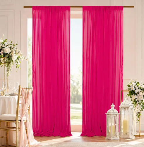 Vista 50 de DUOBAO Cortina de gasa rosa, 2 paneles de 29 x 96 pulgadas, cortinas de telón de fondo de boda, cortinas de playa transparentes para sala de estar