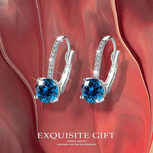 Vista 4 de Aretes colgantes de diamante de 1 quilate para mujer, chapados en oro de 18 quilates, circonita cúbica, palanca colgante, aretes de novia, joyería