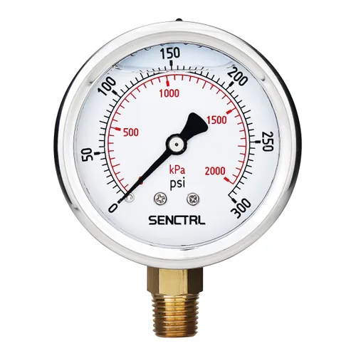 Vista 9 de SENCTRL Medidor de baja presión relleno de líquido de aceite de silicona al vacío de 30 inHg, tamaño de dial de 2.5", montaje inferior NPT de 1/4