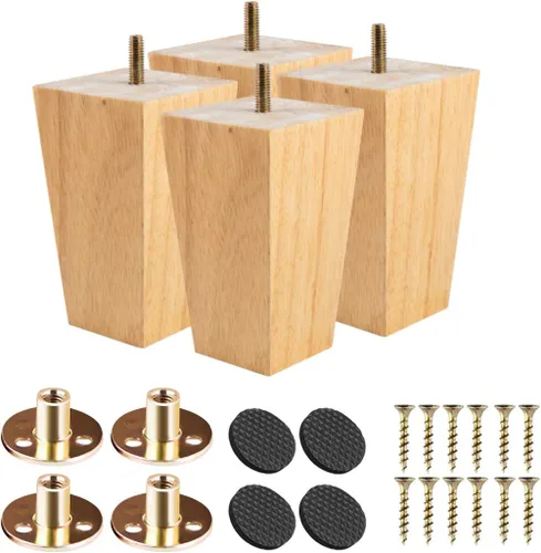 Vista 11 de Patas para muebles de madera maciza de 8 pulgadas, 4 pies de repuesto de pirámide de madera moderna de mediados de siglo con pernos roscados de 5/16