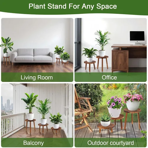 Vista 7 de Soporte para plantas de interior, soporte de esquina de 3 piezas, estante para plantas, banco de macetas, adecuado para escenarios interiores