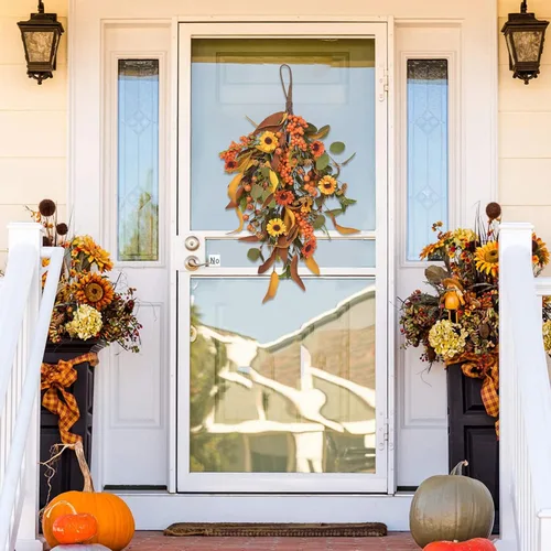 Vista 2 de Botín de cosecha de otoño de 20 pulgadas, botín artificial de arce de otoño, día de Acción de Gracias, Halloween, lágrima decorativa, decoración