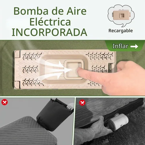 Vista 4 de Colchoneta de dormir autoinflable con bomba eléctrica, almohadilla de campamento de espuma viscoelástica ultra gruesa de 4 pulgadas con almohada