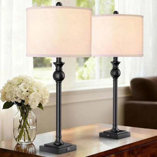Vista 10 de Maxax Juego de 2 lámparas de mesa de latón dorado para sala de estar, lámparas modernas de buffet de 26 pulgadas, lámparas de mesita de noche