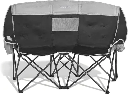 Vista 9 de SUNNYFEEL Silla Plegable Doble de Camping, Silla Loveseat Sobredimensionada, Silla de Césped Portátil/Plegable Resistente con Almacenamiento