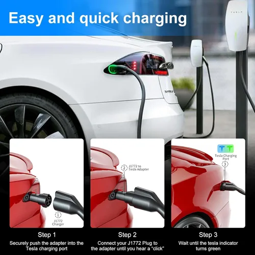 Vista 3 de Adaptador de cargador J1772 a Tesla, para Tesla Model-3/Y/X/S con adaptador de carga conectora certificado de seguridad, carga rápida máx 80A 250V
