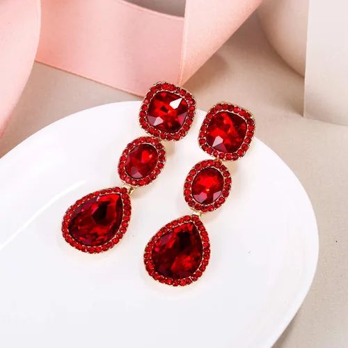 Vista 4 de EVER FAITH Pendientes colgantes de lágrima de corte ovalado con cristales austriacos elegantes para mujer