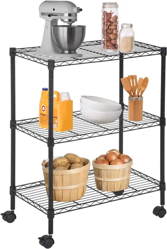 Vista 33 de FDW Estante de metal ajustable de 5 niveles con ruedas, capacidad de 250 libras, fácil montaje, ideal para espacios pequeños Negro
